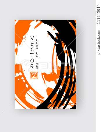 Black and orange ink brush stroke on white background. 111645914