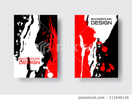 White red ink brush stroke on black background. Japanese style. Vector illustration grunge stains. Brushes illustration. White red ink brush stroke on black background. Japanese style. Vector illustration grunge stains. Brushes illustration. 111646136