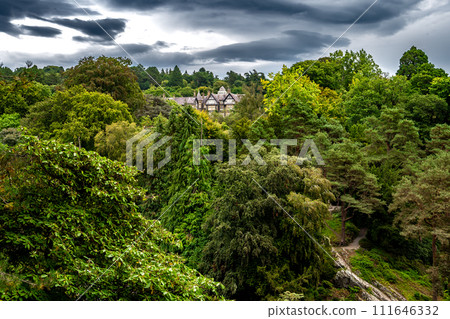 Botanic Bodnant Garden With Old Manor House In North Wales, United Kingdom Botanic Bodnant Garden With Old Manor House In North Wales, United Kingdom 111646332
