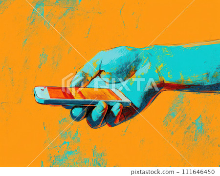 AI-generated content. Modern Smartphone Communication: Hand Holding Digital Device with Touch Screen on White Background 111646450