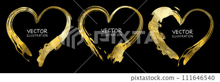 Gold heart isolated on black backgrounds set, hand painted golden vector. Gold heart isolated on black backgrounds set, hand painted golden vector. 111646540