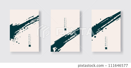 Blue ink brush stroke on color background. Japanese style. Blue ink brush stroke on color background. Japanese style. 111646577