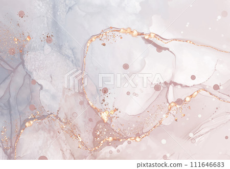 Vector Alcohol ink shape in tender coral and gold. 111646683