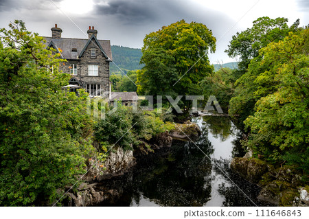 Village Betws-y-Coed And River Conwy In Snowdonia National Park in Wales, United Kingdom 111646843