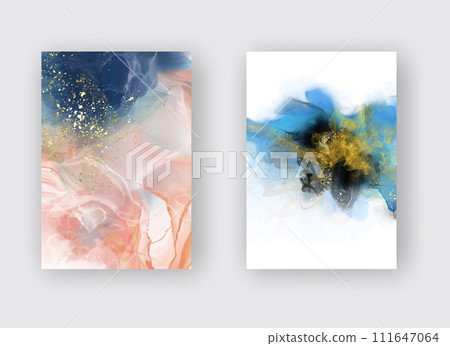Luxury abstract background set of marble liquid ink art. Vector illustration. 111647064