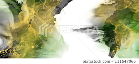 Luxury green, black, gold background marble liquid ink art. Vector illustration. 111647066