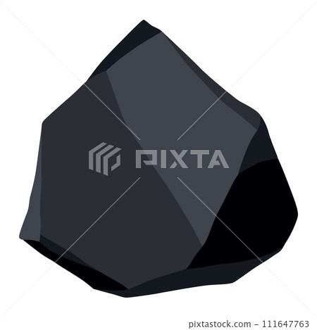 Coal black mineral resources. Pieces of fossil stone. Polygonal shape. Black rock stone of graphite or charcoal. Energy resource charcoal icon 111647763