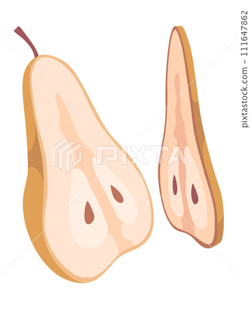 Nourishment food, fruit, ripe plant for breakfast. Pear. Healthy nutrition meal concept. Vector illustration isolated on white background 111647862