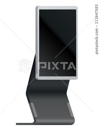 Self order kiosk. Interactive board with touchscreen display mockup. Sensor information kiosk or freestanding payment terminal isolated on white background 111647883