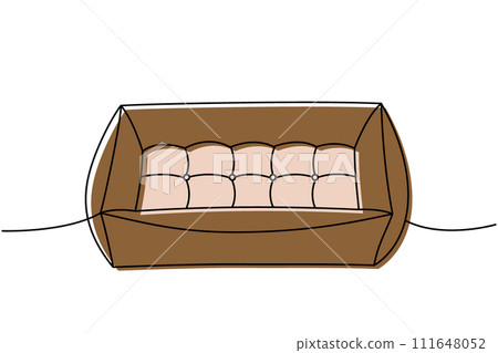 Cushion pillow sleep, pet bed one line colored continuous drawing. Animals accessories, pet toy supplies continuous one line illustration. 111648052