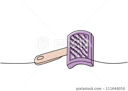 Pet brush, fur remover one line colored continuous drawing. Animals accessories, pet toy supplies continuous one line illustration. 111648058