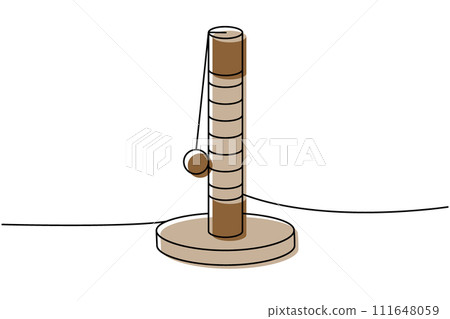 Cat tower, cat scratch post one line colored continuous drawing. Animals accessories, pet toy supplies continuous one line illustration. Cat tower, cat scratch post one line colored continuous drawing. Animals accessories, pet toy supplies continuous one line illustration. 111648059