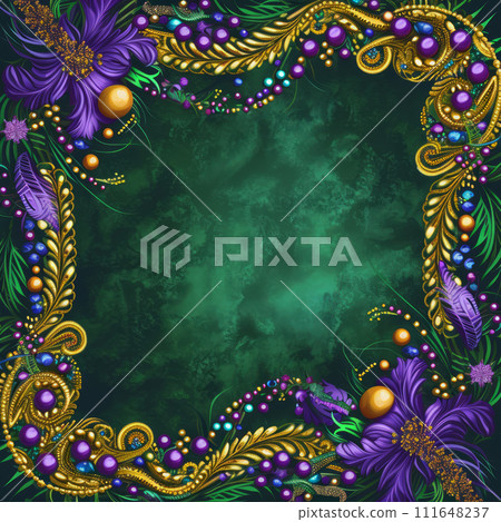 Vibrant Mardi Gras background featuring colorful masks, beads, and festive elements Vibrant Mardi Gras background featuring colorful masks, beads, and festive elements 111648237
