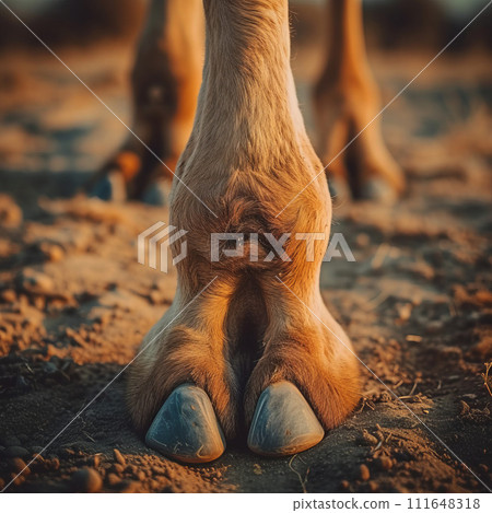 Detailed close-up of a camel's foot, showcasing the unique texture and structure Detailed close-up of a camel's foot, showcasing the unique texture and structure 111648318