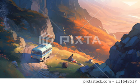 自由冒險的露營車：美麗的山路場景No.012 AI生成圖像 111648517