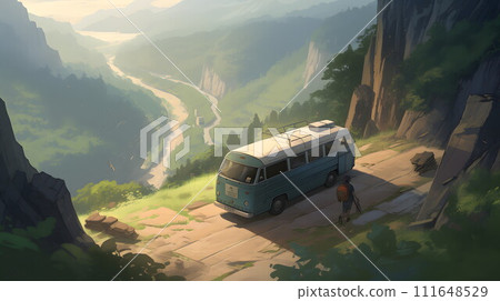Camping car of freedom and adventure: Beautiful mountain road scene No.009 AI-generated image Camping car of freedom and adventure: Beautiful mountain road scene No.009 AI-generated image 111648529