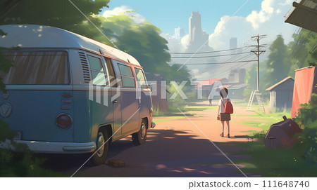 城市停放的露營車場景 No.011 AI 生成圖像 111648740