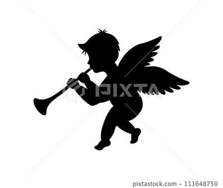 Angel blowing into a tube. Cherub silhouette. Valentine's day. Love symbol. Vector illustration. Angel blowing into a tube. Cherub silhouette. Valentine's day. Love symbol. Vector illustration. 111648750