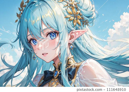 Blue sky, elf girl wearing a see-through blouse Blue sky, elf girl wearing a see-through blouse 111648910