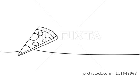 Italian pizza slice one line continuous drawing. Traditional italian fast food continuous one line illustration. Vector linear illustration. 111648968