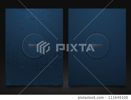 Vector set blue packaging templates with different geometric pattern texture for luxury product. Frame design for logo. Ethnic abstract mexican background, graphic folk print Vector set blue packaging templates with different geometric pattern texture for luxury product. Frame design for logo. Ethnic abstract mexican background, graphic folk print 111649108