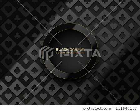 Vector shiny black ring frame, golden line moulding. Black casino glossy pattern 3d poker table texture, volume card symbols. Round border, logo header. Realistic glass frame reflection, gold edge Vector shiny black ring frame, golden line moulding. Black casino glossy pattern 3d poker table texture, volume card symbols. Round border, logo header. Realistic glass frame reflection, gold edge 111649113