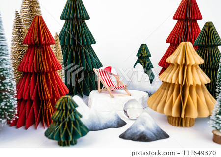 Christmas-themed desktop photo zone on a white background, side view Christmas-themed desktop photo zone on a white background, side view 111649370