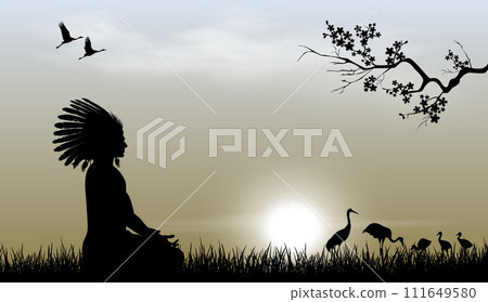 American Indian against a sunset background American Indian against a sunset background 111649580