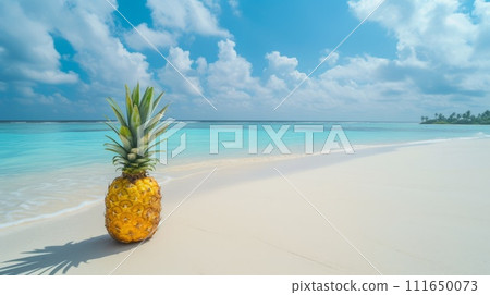 AI-generated content. Summer concept pineapple on the tropical beach. 111650073