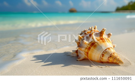 AI-generated content. Summer concept seashell close-up on the beach  111650091