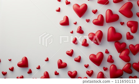 AI-generated content. Holiday background with 3D red hearts and place for text. AI-generated content. Holiday background with 3D red hearts and place for text. 111650113