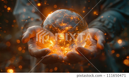 AI-generated content. Person Holding Crystal Ball in Hands. Generative AI. 111650471
