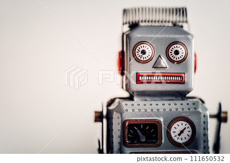 Vintage tin robot portrait. Color tone tuned 111650532