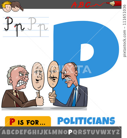 letter P from alphabet with cartoon politicians characters 111651036