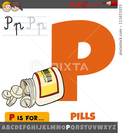 letter P from alphabet with cartoon pills medicine object letter P from alphabet with cartoon pills medicine object 111651055