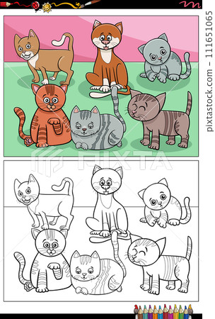 cartoon cats and kittens characters group coloring page 111651065