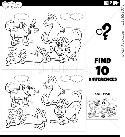 differences activity with cartoon dogs characters coloring page 111651073
