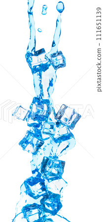Ice Cubes fresh water pouring flying, crystal clear ice cool water wave floating, fall down in air. Fresh water Ice cube is frozen water healthy thirsty. White background Isolated high speed shutter Ice Cubes fresh water pouring flying, crystal clear ice cool water wave floating, fall down in air. Fresh water Ice cube is frozen water healthy thirsty. White background Isolated high speed shutter 111651139
