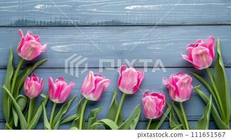AI-generated content. Spring background with pink tulips  111651567