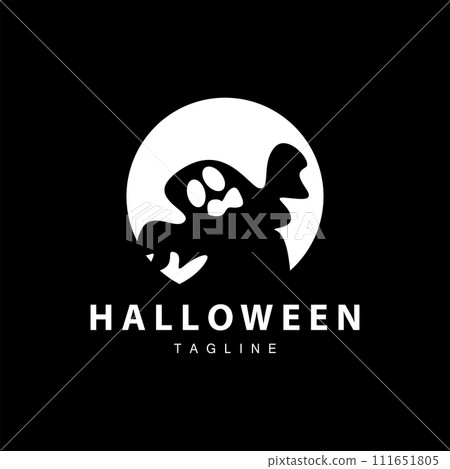 Spooky Ghost Logo, Simple Halloween Cartoon Devil Design Illustration Template Black Background 111651805