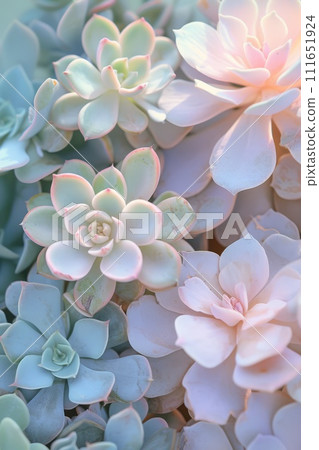 AI-generated content. Succulent plants background, top view.  111651924