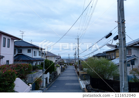 A cloudy morning in a park in Nara City in early spring, a straight city road and the gradation of clouds 111652040