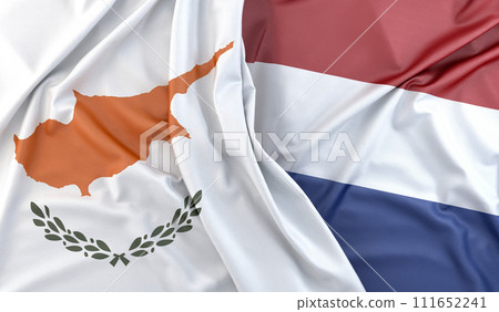 Ruffled Flags of Cyprus and Netherlands. 3D Rendering 111652241