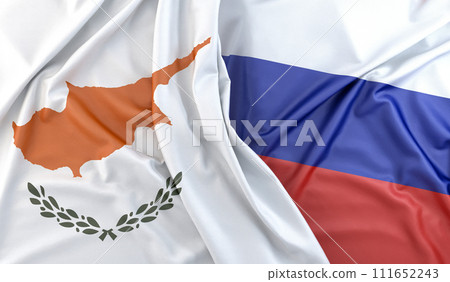 Ruffled Flags of Cyprus and Russia. 3D Rendering 111652243