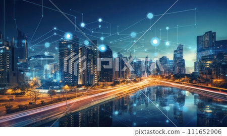 AI-generated content. a smart city with connected infrastructure, where buildings, transportation, and utilities are seamlessly integrated through technology 111652906