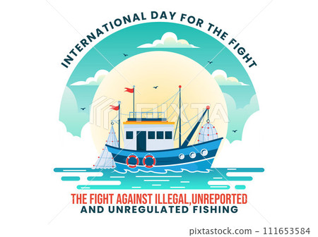 International Day for the Fight Against Illegal, Unreported and Unregulated Fishing Vector Illustration with Rod Fish in Flat Cartoon Background 111653584