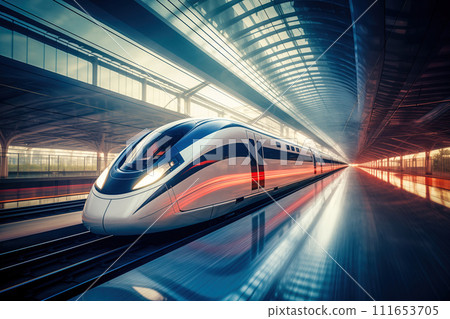Modern high speed train in futuristic train station 111653705