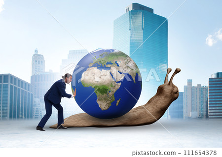 Businessman in slow business global business concept Businessman in slow business global business concept 111654378