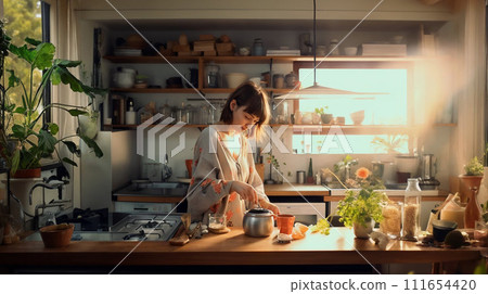 在廚房做飯的女人 111654420