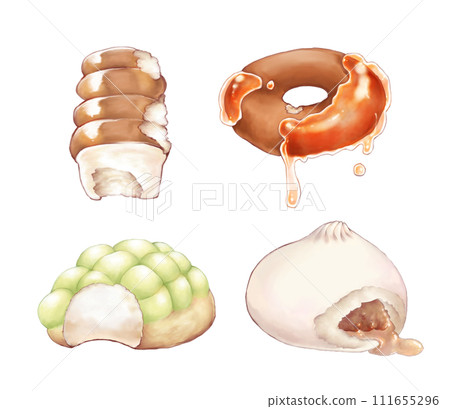 Hand-drawn digital bite-sized bread and snack set Hand-drawn digital bite-sized bread and snack set 111655296
